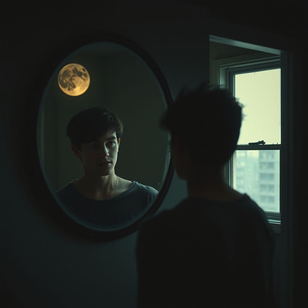 Mujer mirando su reflejo en un espejo roto, simbolizando la ruptura con relaciones tóxicas