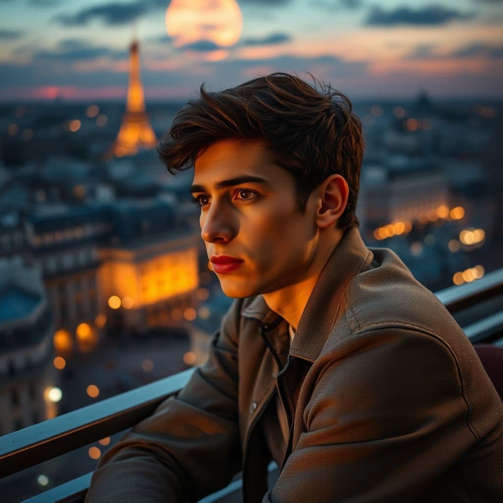 Joven reflexionando al atardecer sobre su vida y decisiones futuras