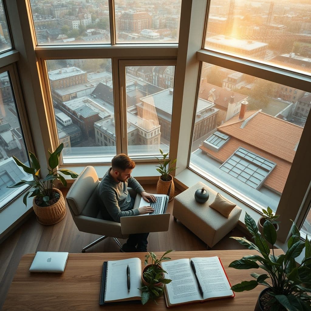 Persona trabajando productivamente de madrugada