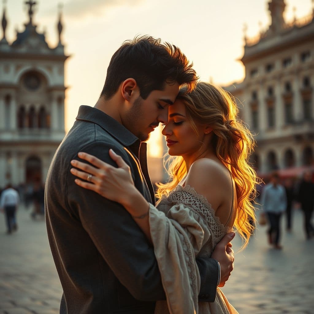 Hombre abrazando a su pareja con ternura y protección