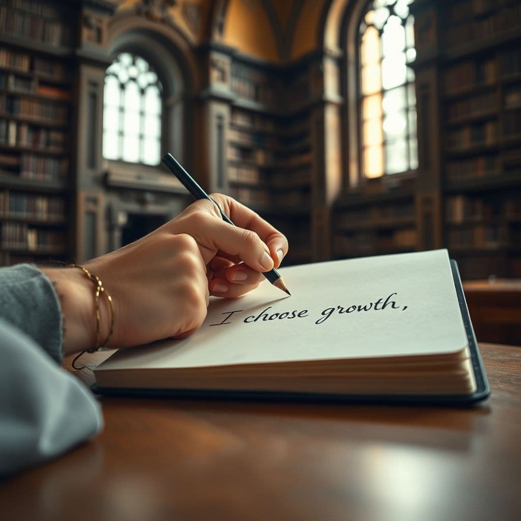 Persona escribiendo en un cuaderno con un lápiz, simbolizando el poder de reescribir nuestra historia.