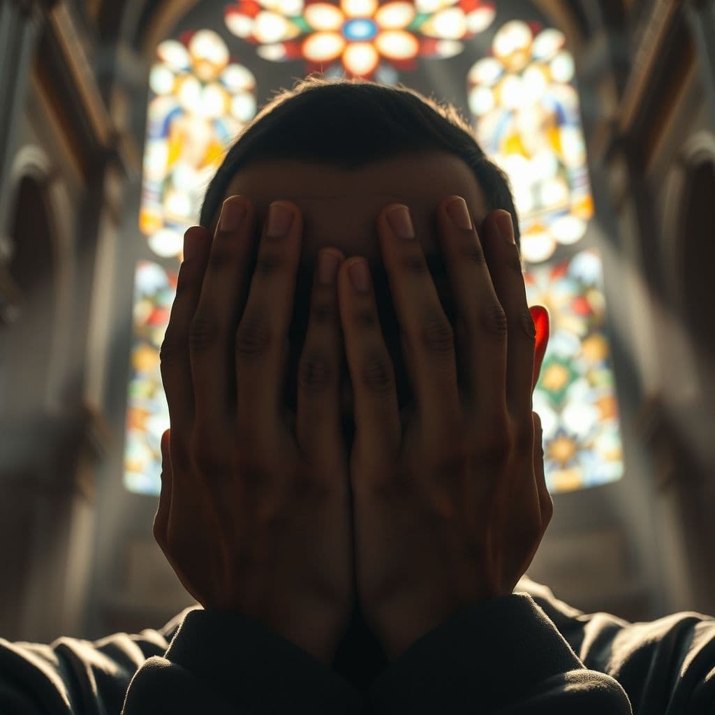 Persona escondiendo su rostro entre las manos con expresión de angustia