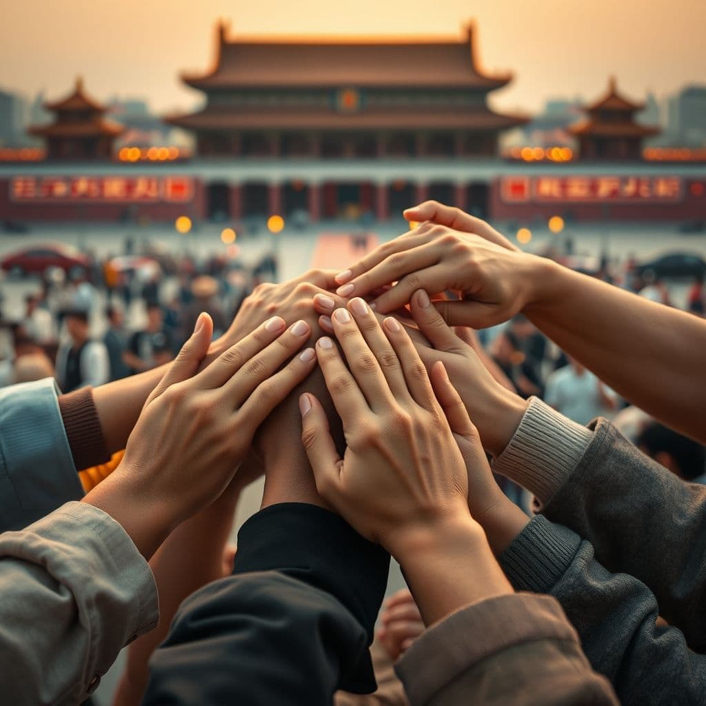 Manos diversas uniéndose en símbolo de cooperación