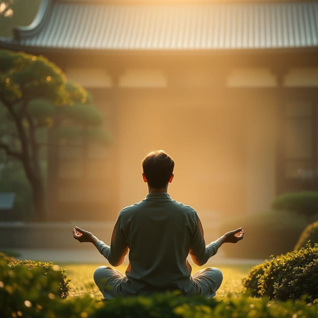 Persona meditando con un aura de luz, simbolizando conexión espiritual.