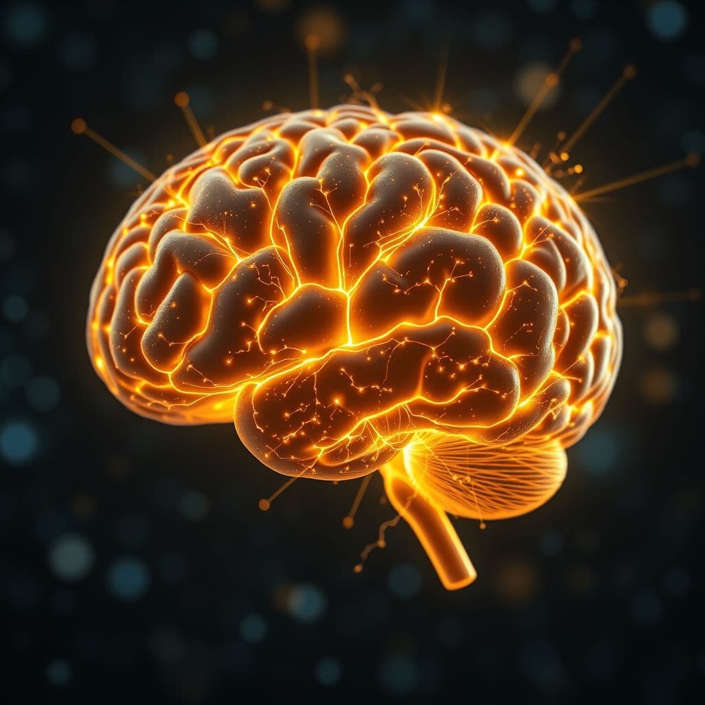Cerebro humano con conexiones neuronales brillantes, simbolizando el cambio de patrones mentales.