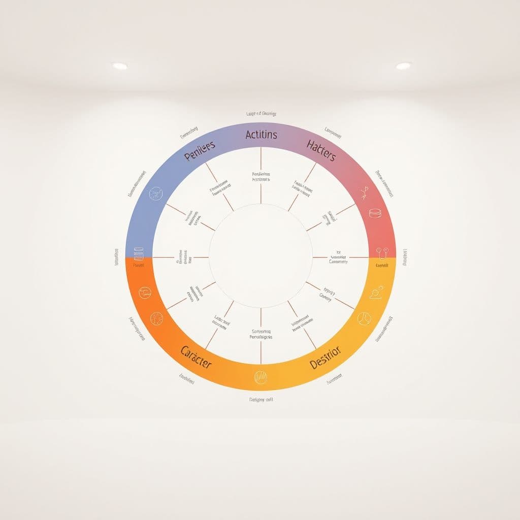 Ilustración conceptual de la cadena pensamiento-acción-destino