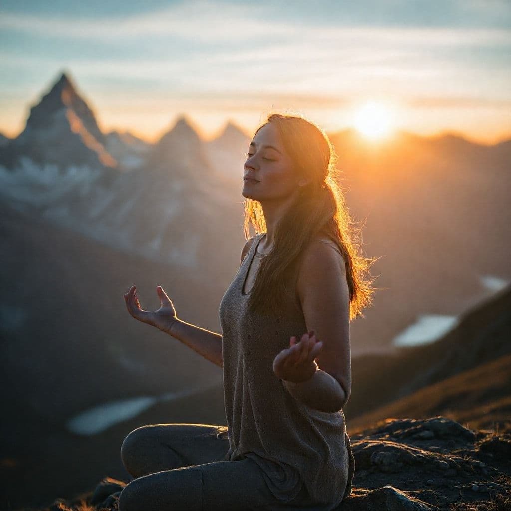 Persona practicando afirmaciones positivas al amanecer