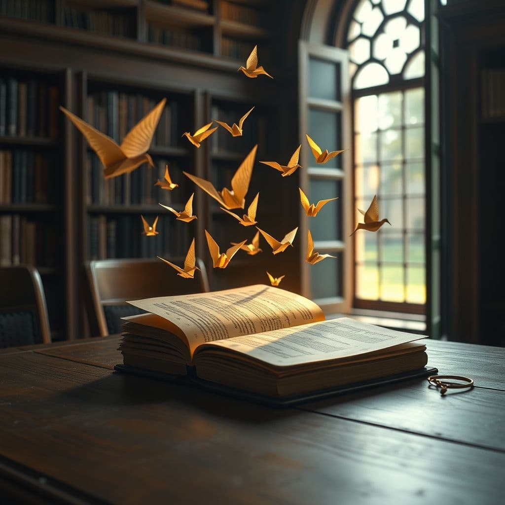 Metáfora visual de un diario transformando recuerdos dolorosos en hojas que vuelan libres