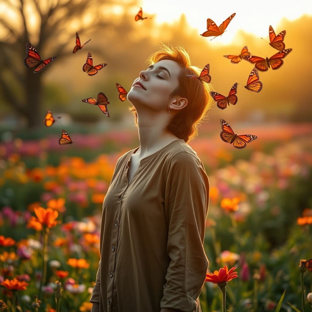 Persona liberando mariposas que simbolizan dejar ir relaciones tóxicas.