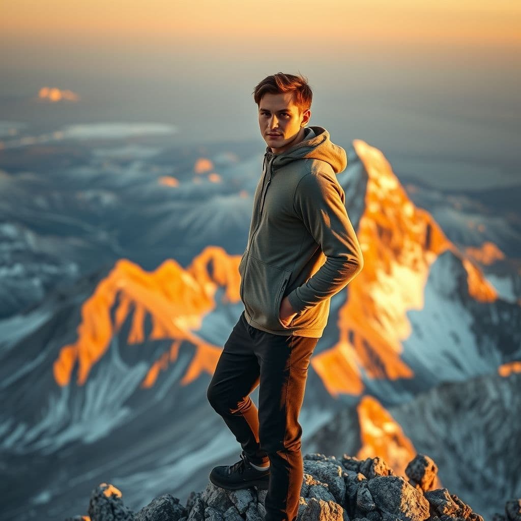 Hombre motivado mirando al horizonte al amanecer, simbolizando el desarrollo personal.