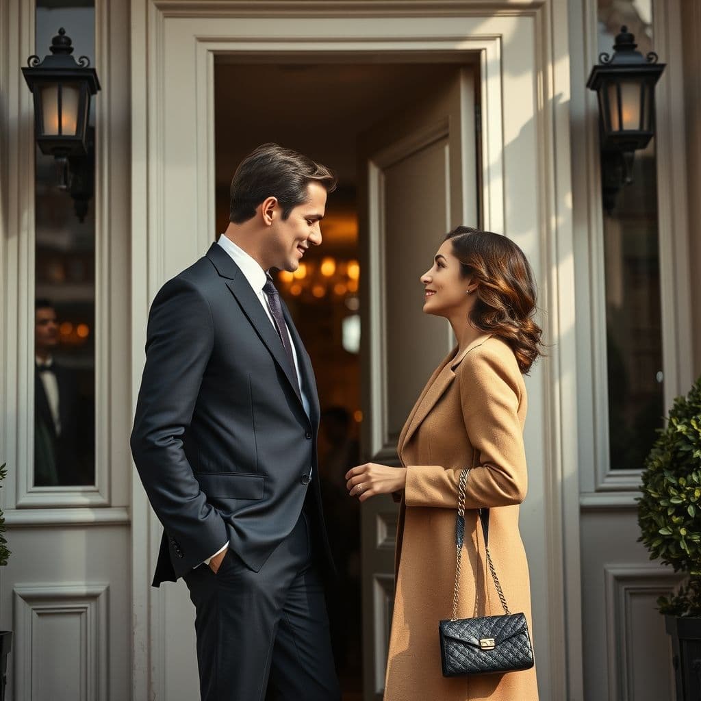 Hombre mostrando respeto y caballerosidad en un entorno cotidiano.