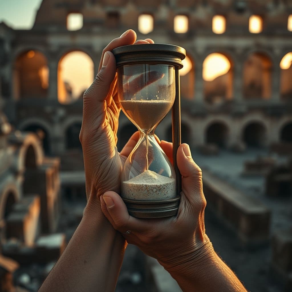 Manos sosteniendo un reloj de arena antiguo