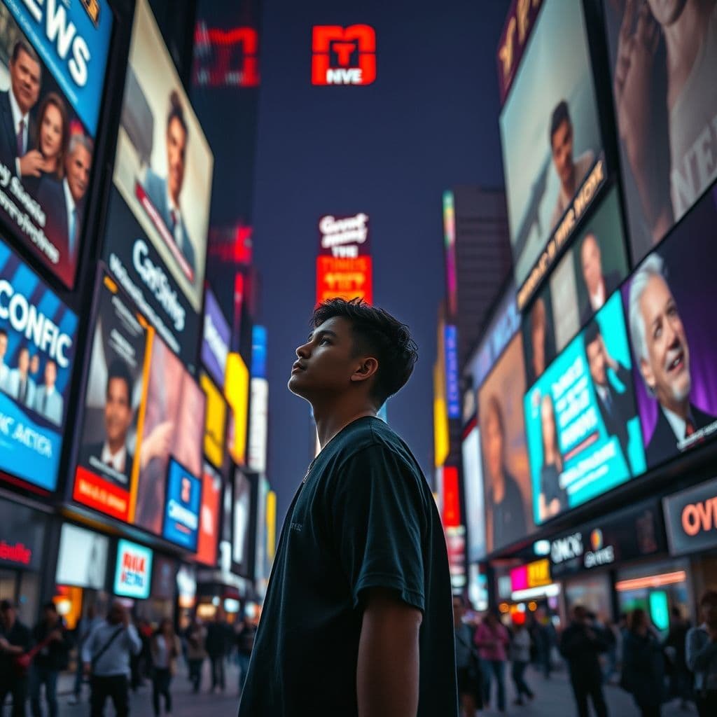 Persona reflexionando sobre manipulación mediática y social