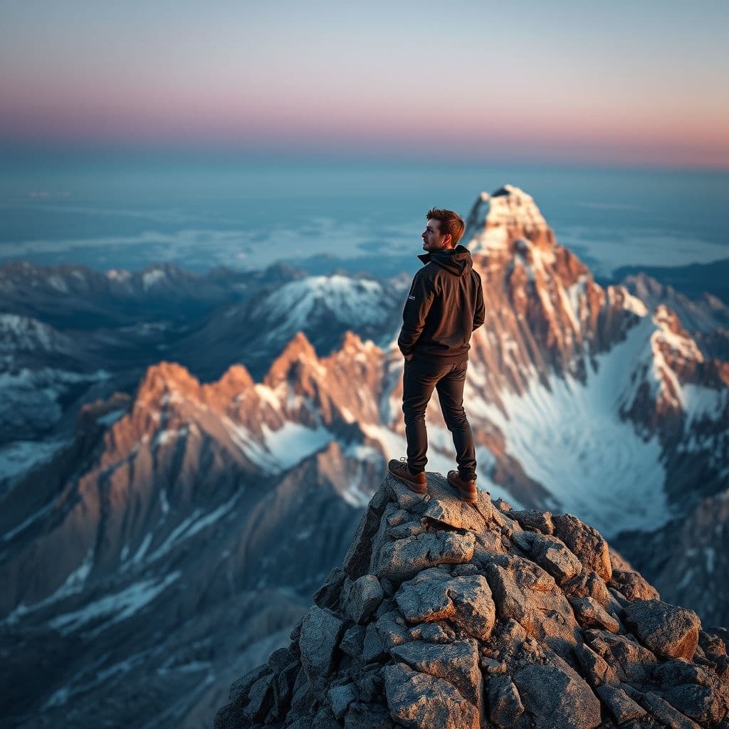Persona mirando al horizonte con determinación, simbolizando la visualización de sueños.