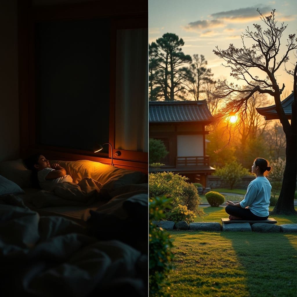 Comparación visual de rutinas matutinas exitosas vs improductivas