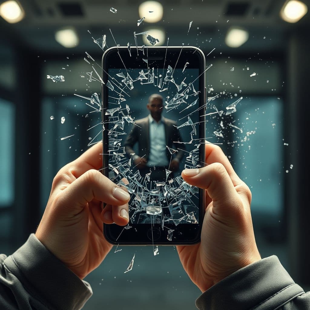 Persona rompiendo una pantalla que muestra contenido tóxico de desarrollo personal